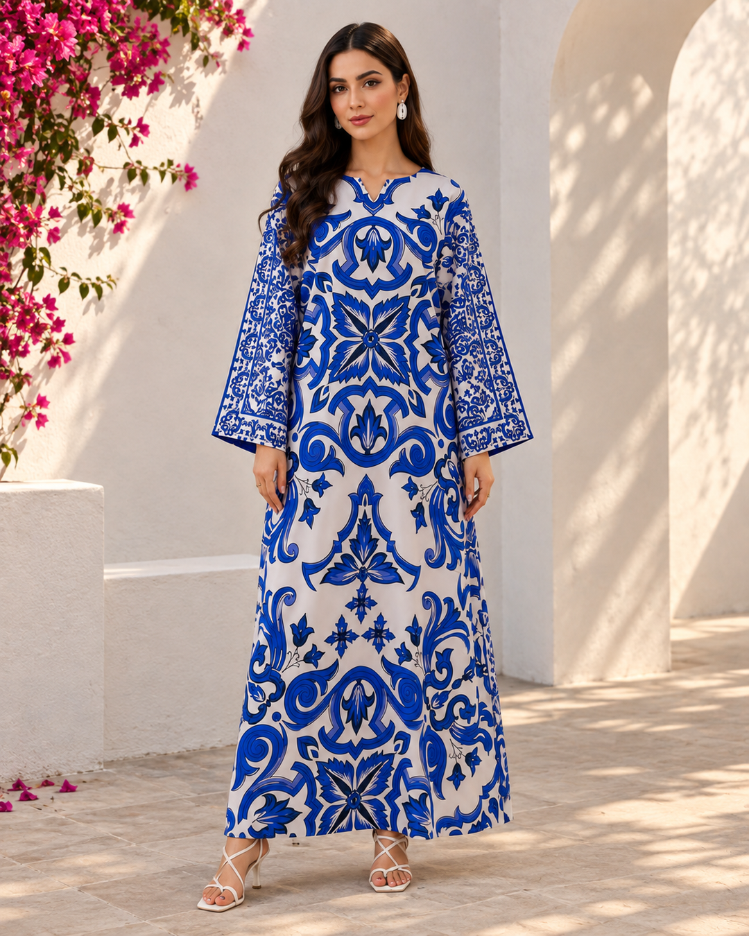 Blue Tile Print Kaftan