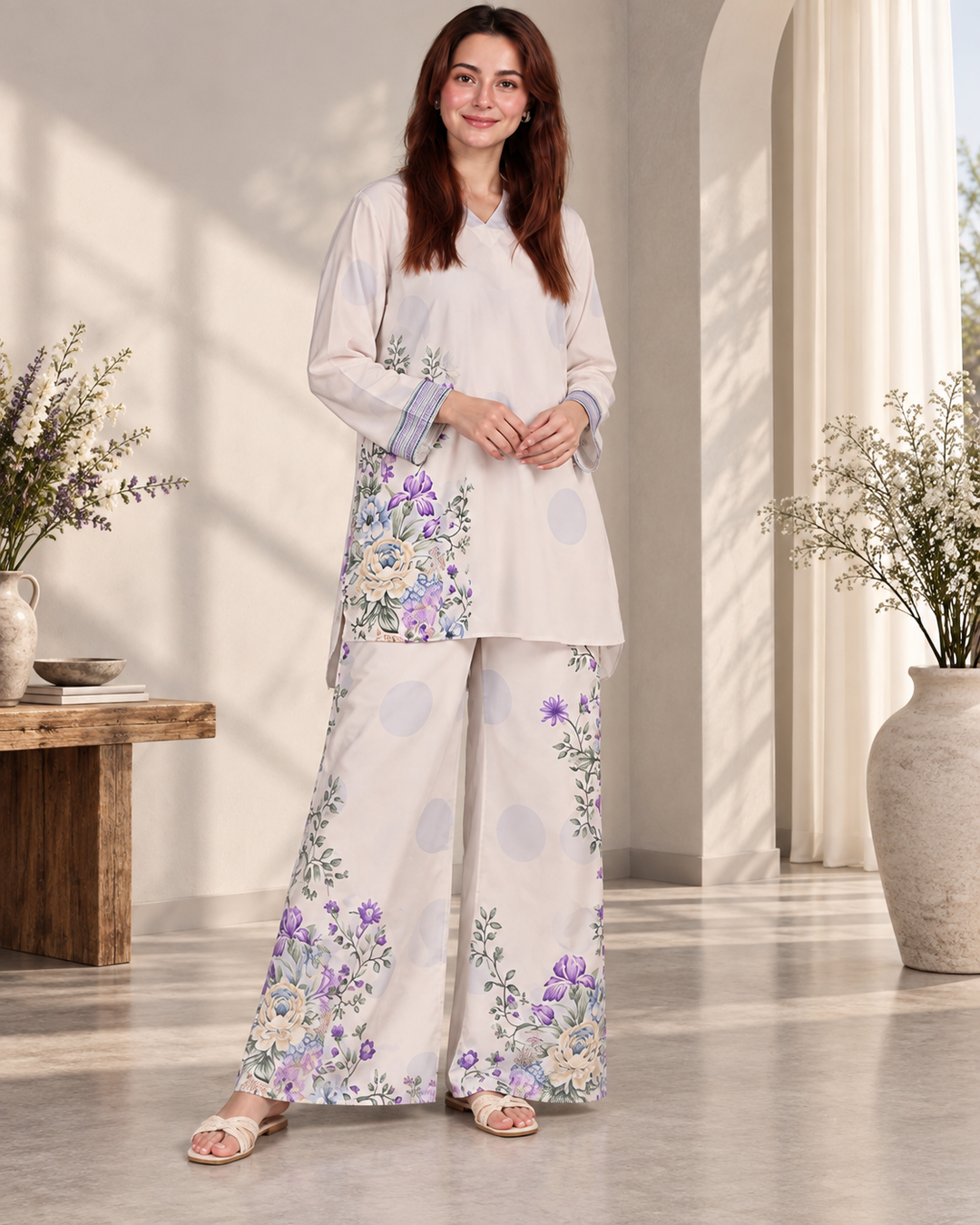 Ivory Floral Polka Print Co-ord Set