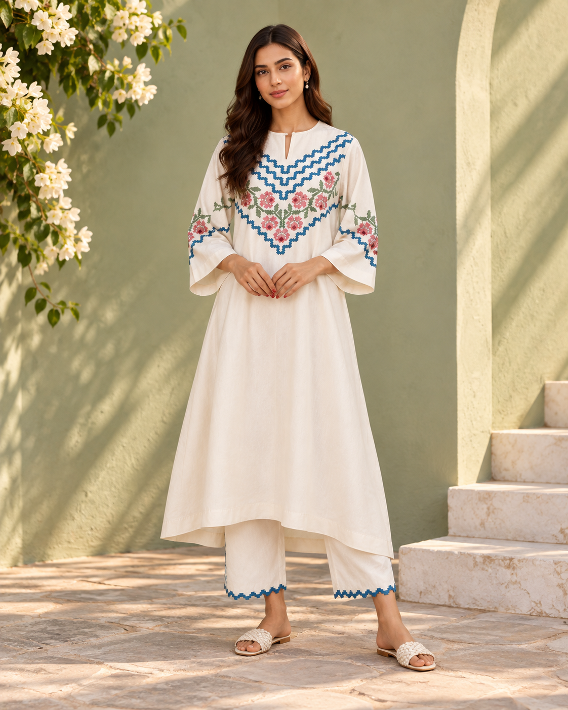 Ivory Floral Border Print Co-ord Set
