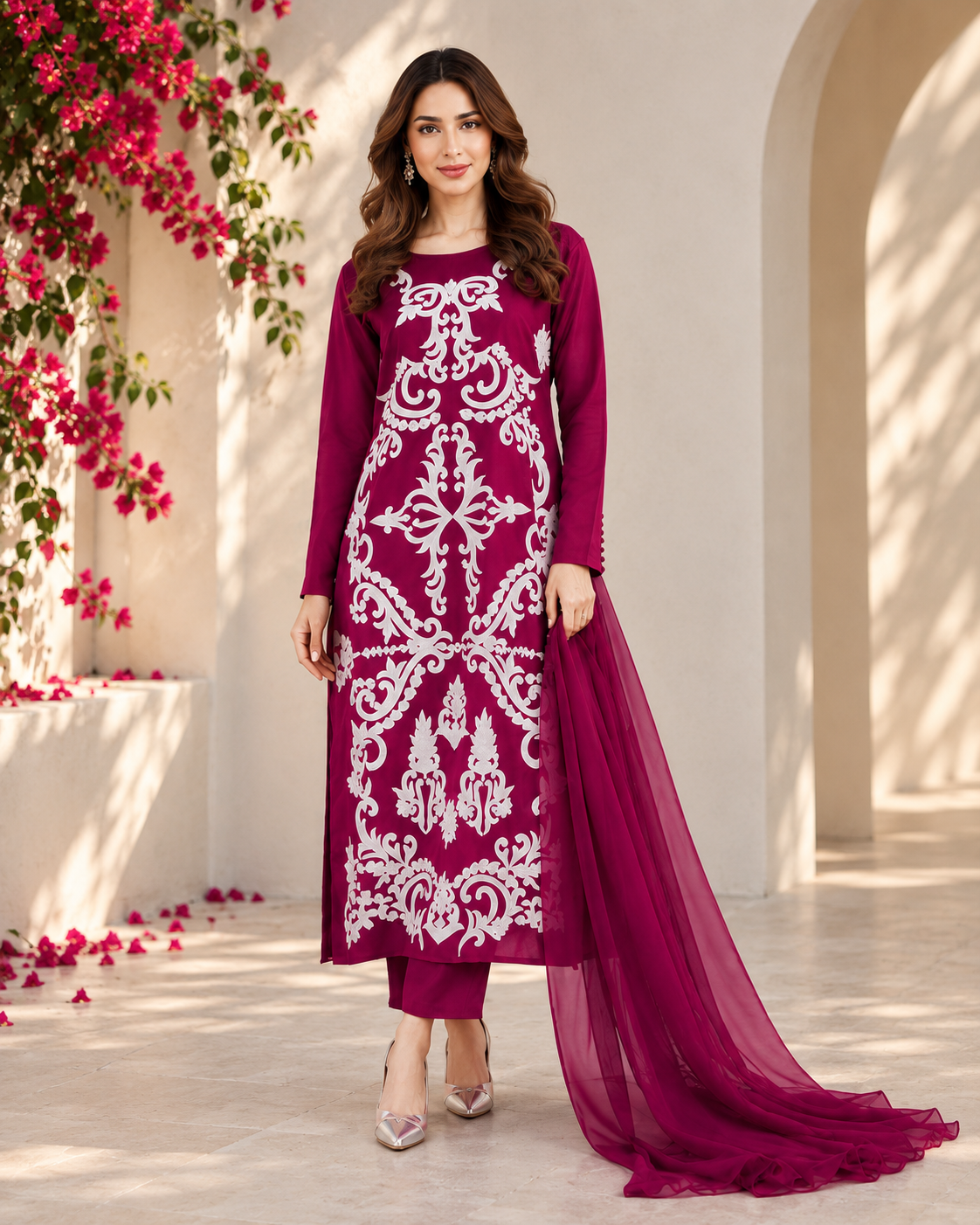 Magenta Print Co-ord Set with Dupatta