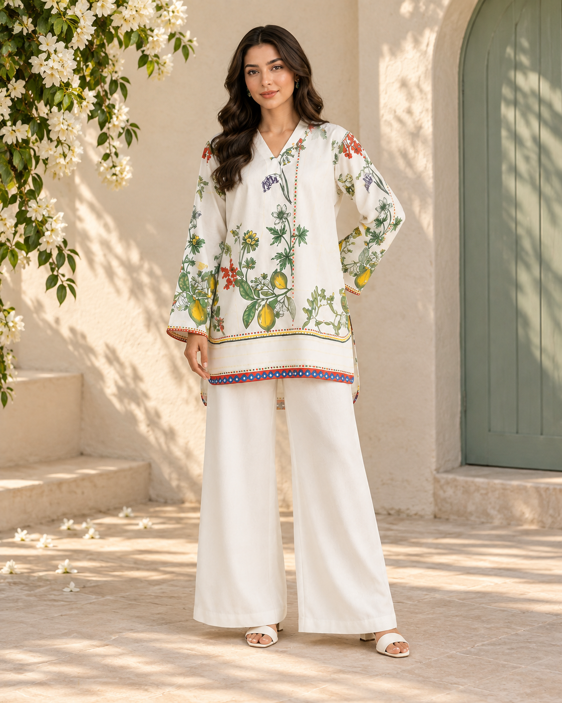 White Floral Print Co-ord Set