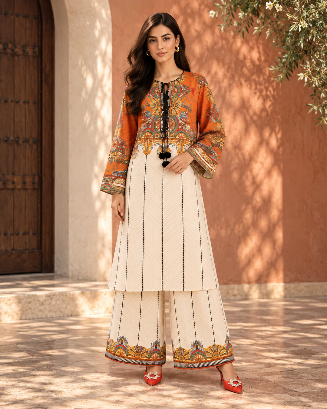 Orange Ivory Ethnic Print Co-ord Set