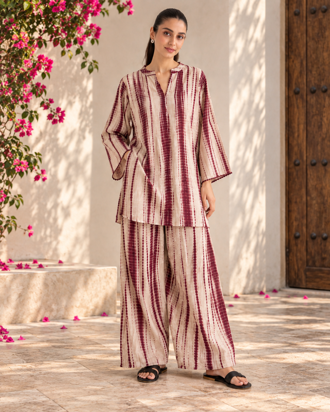 Maroon Striped Co-ord Set