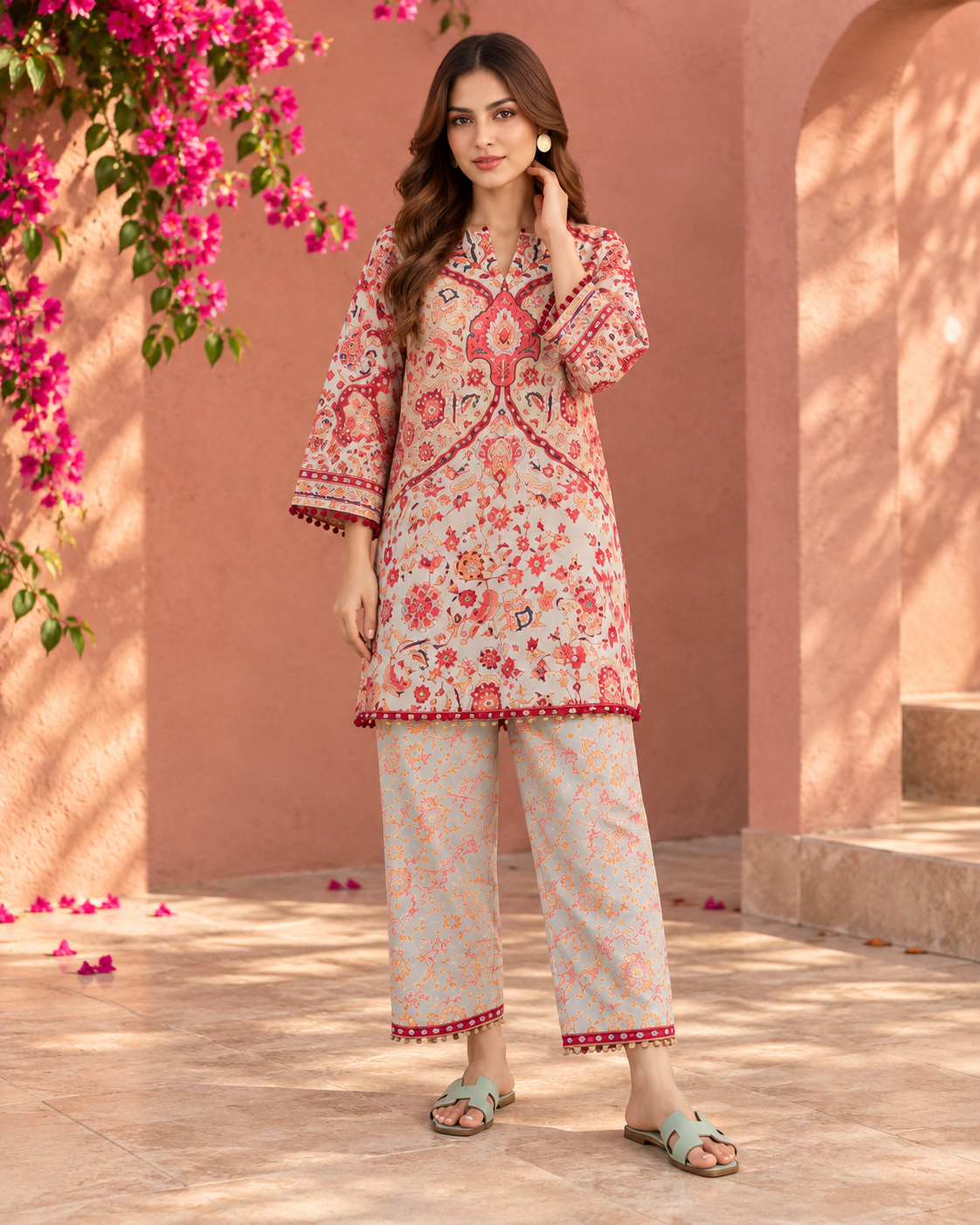 Pink Rust Floral Print Co-ord Set