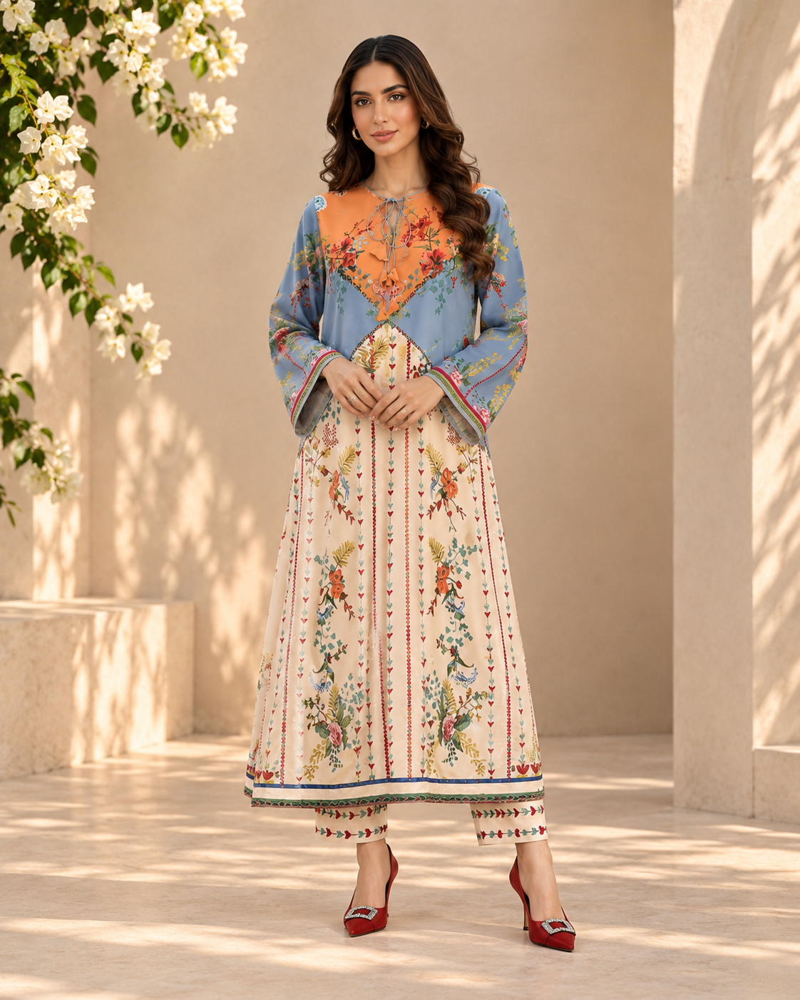 Blue Orange Floral Print Co-ord Set