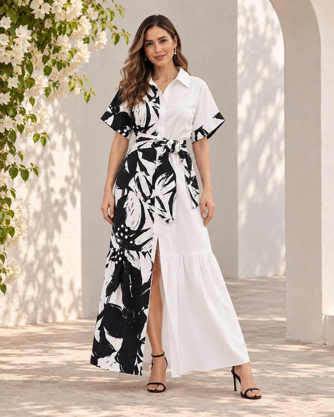 Black White Abstract Print Gown