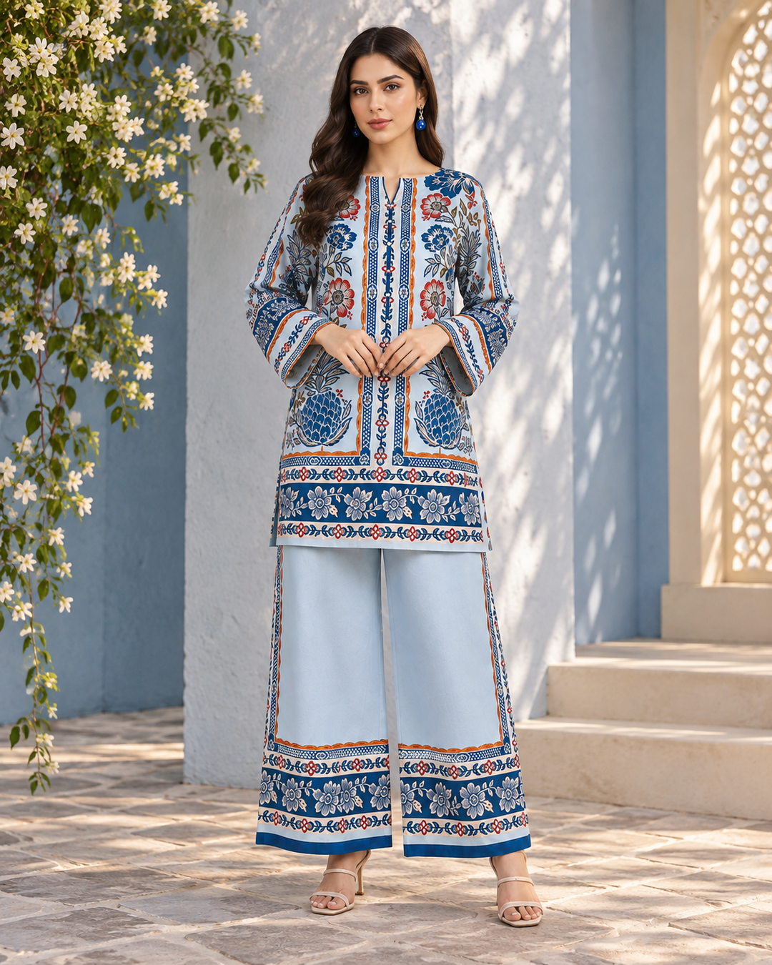 Blue Floral Print Co-ord Set