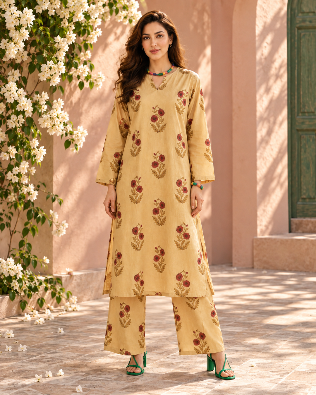 Beige Floral Print Co-ord Set