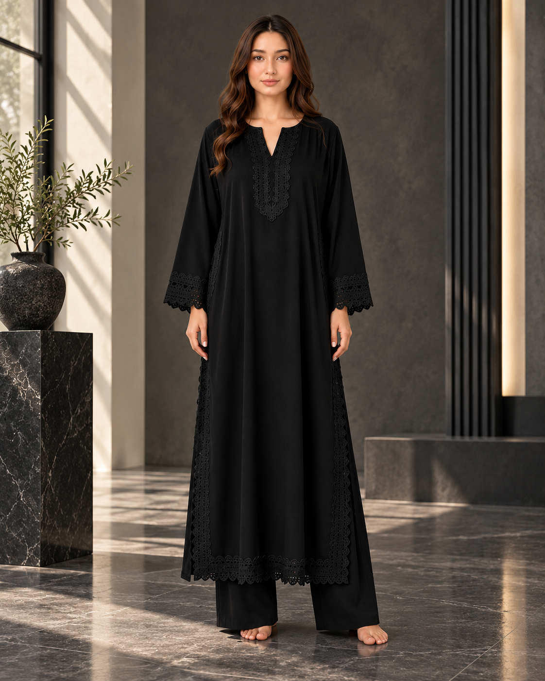 Black Lace Trim Co-ord Set