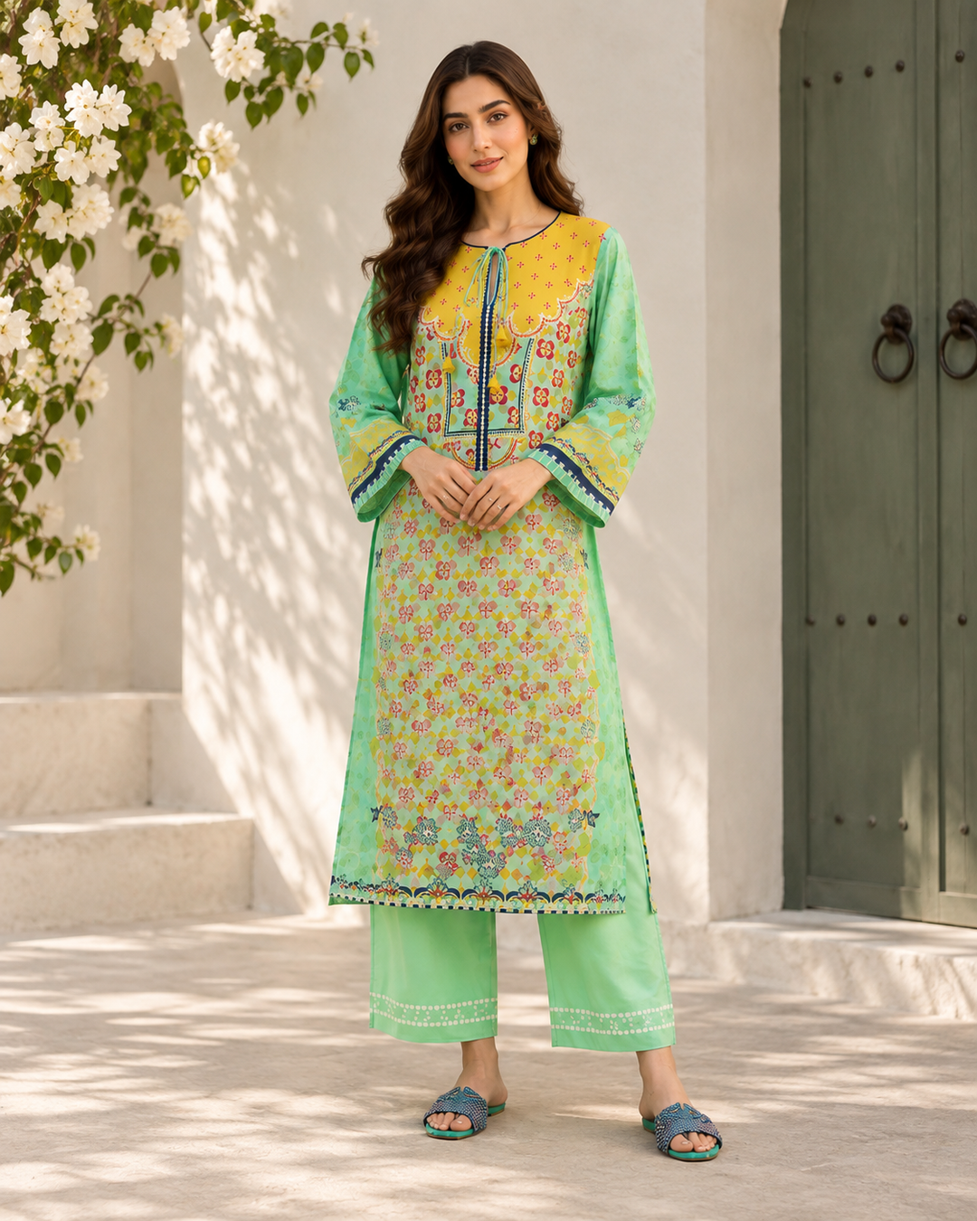 Green Yellow Floral Print Co-ord Set