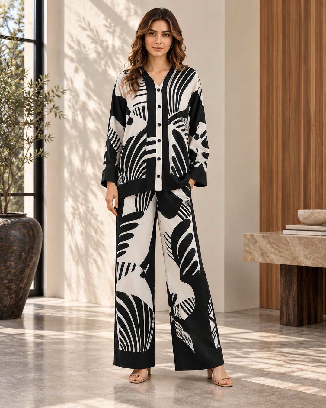 Black and White Abstract Print Co-ord Set