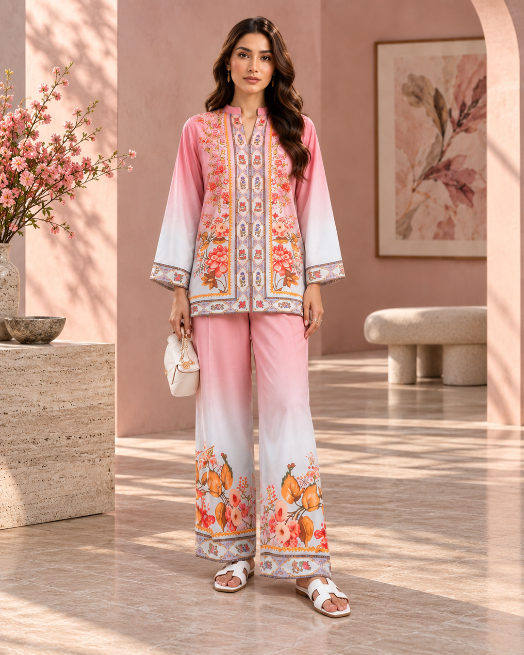 Pink Ombre Floral Print Co-ord Set