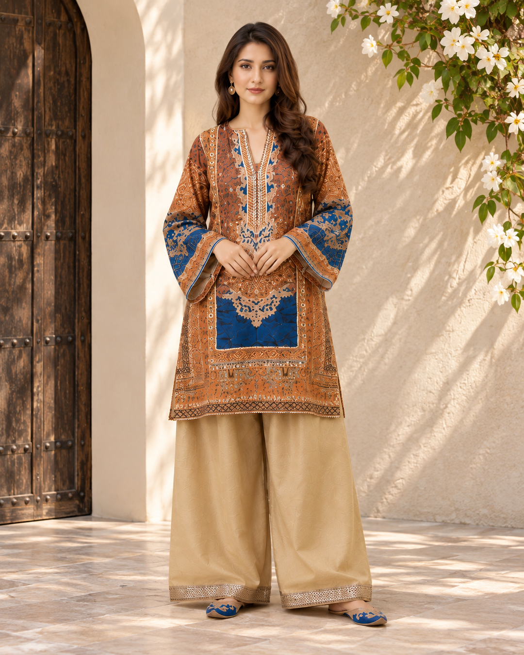 Rust Blue Ethnic Print Co-ord Set