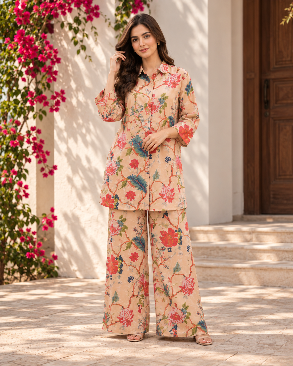 Peach Floral Print Co-ord Set