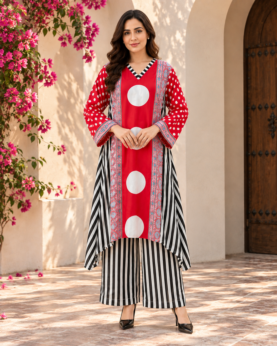 Red Polka Dot Striped Co-ord Set