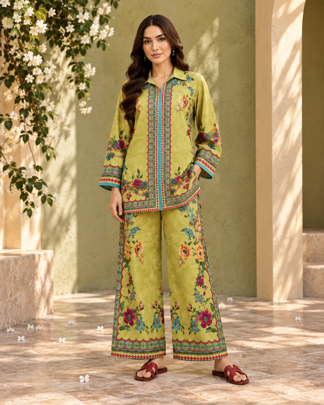 Green Floral Border Co-ord Set