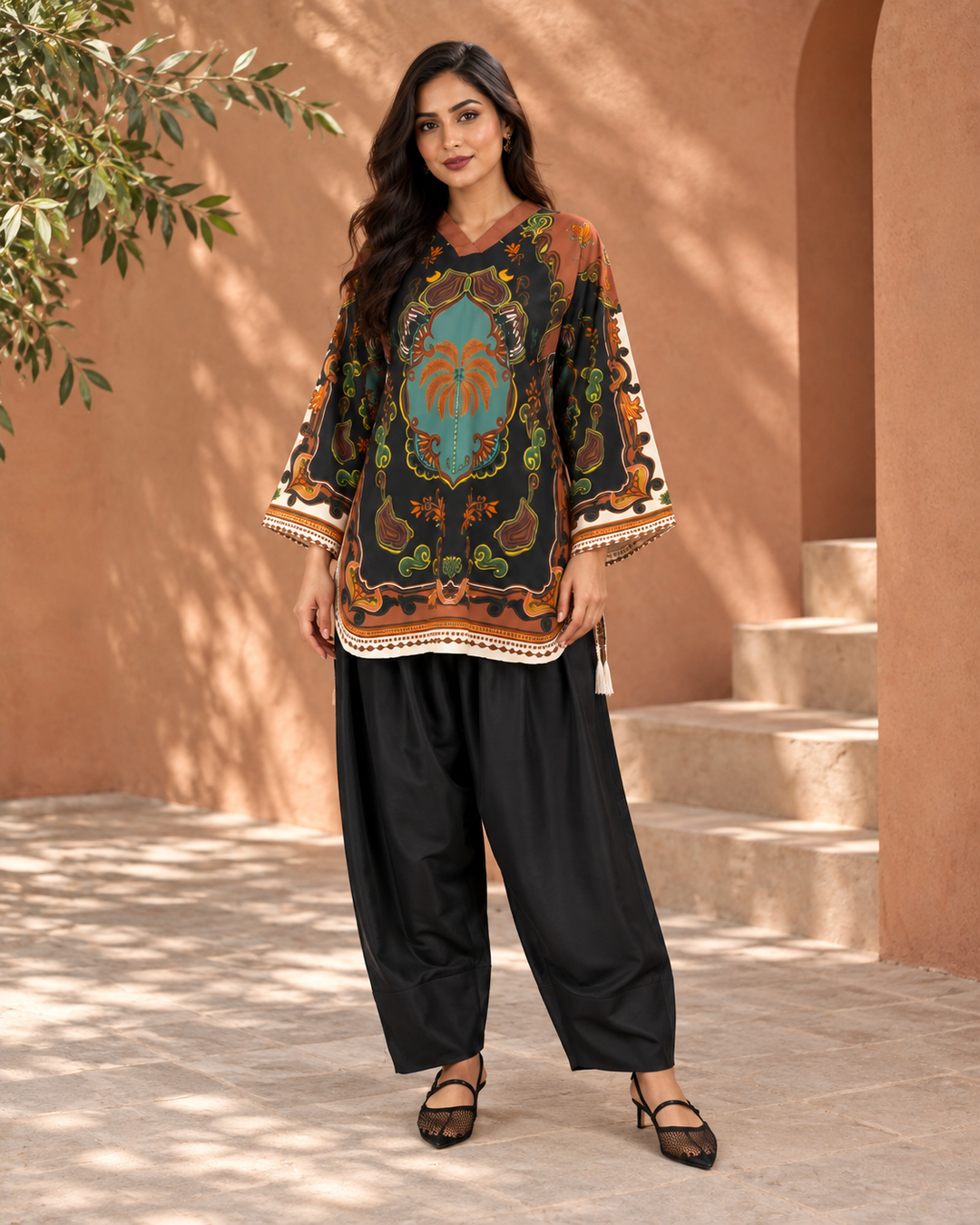 Black and Rust Ethnic Print Co-ord Set