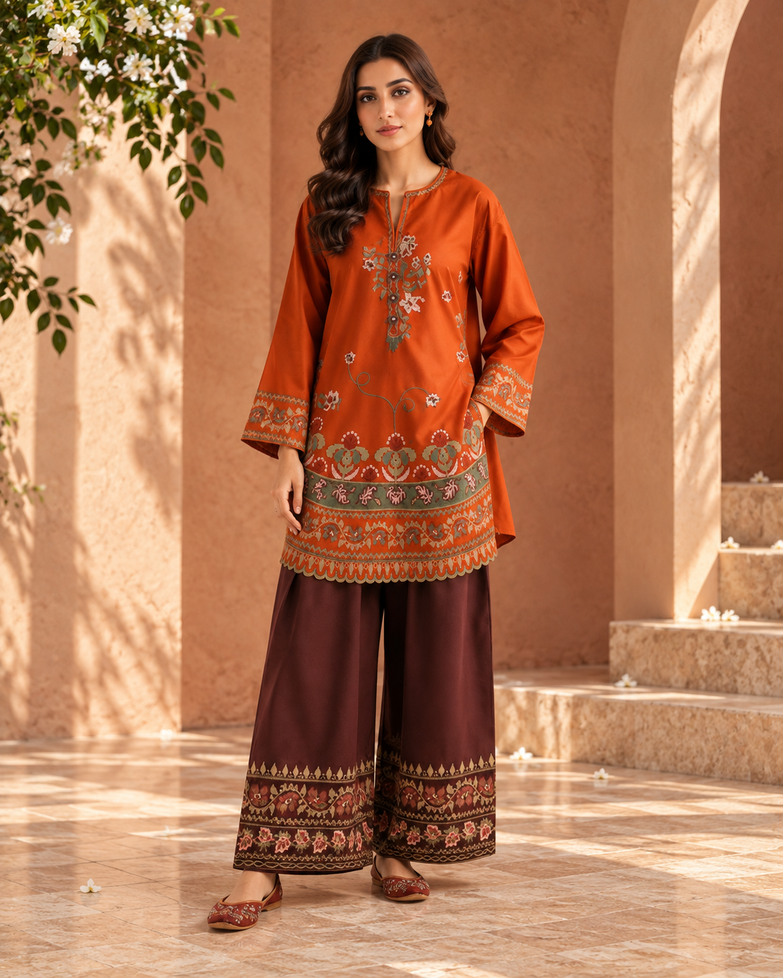 Rust Brown Ethnic Print Co-ord Set