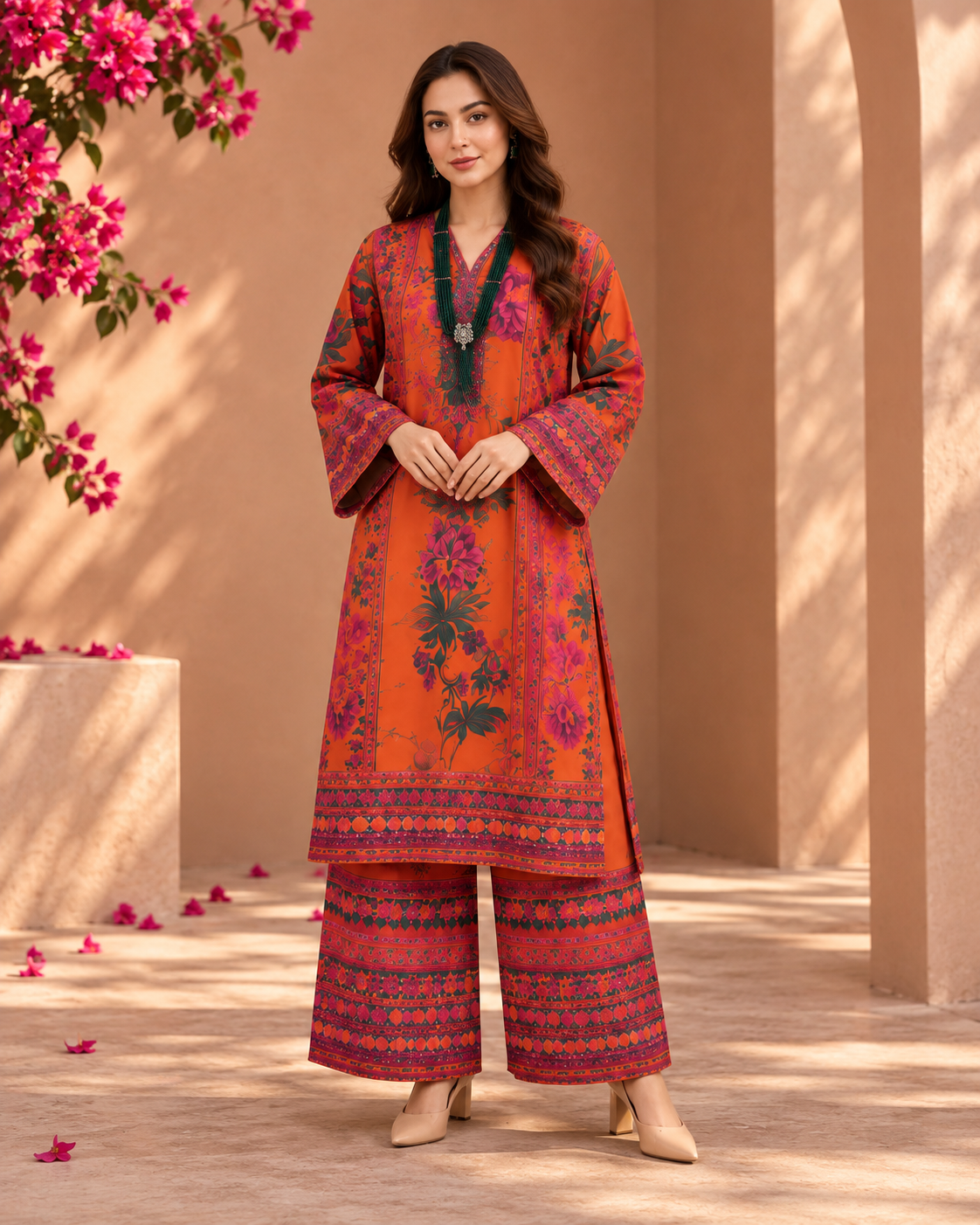 Orange Floral Print Co-ord Set