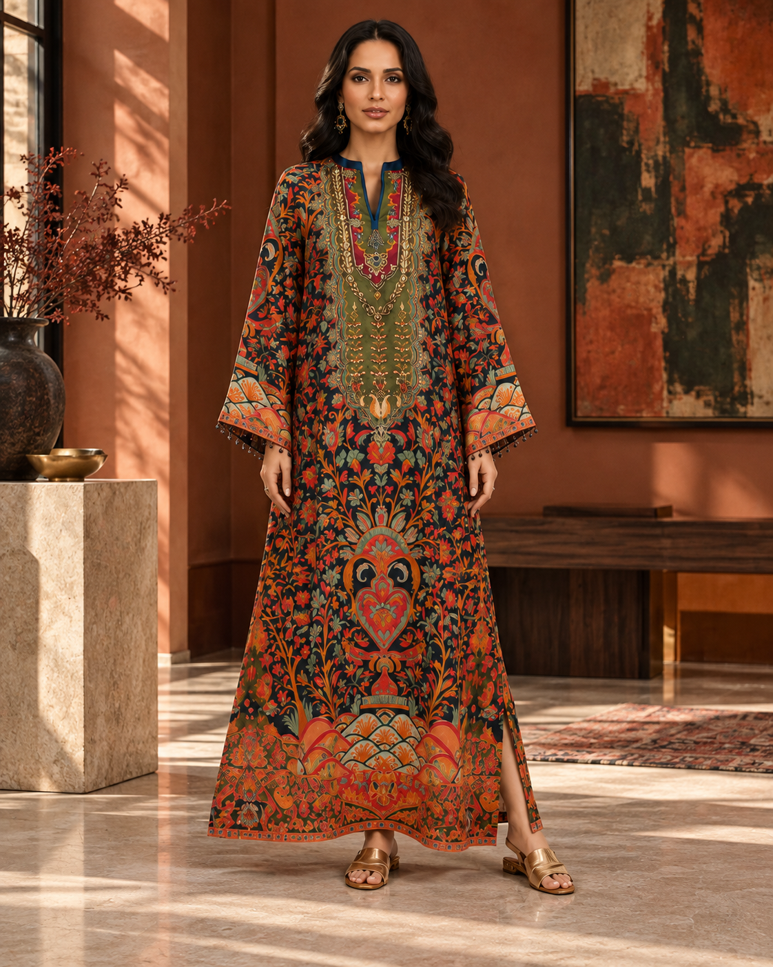 Multicolor Ethnic Print Kaftan