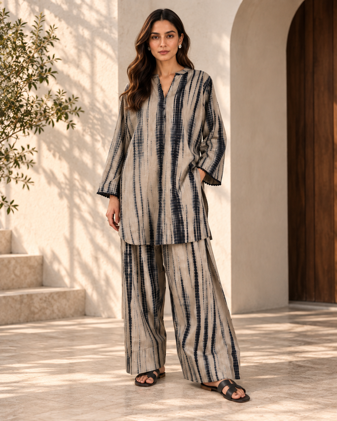 Grey Navy Striped Co-ord Set