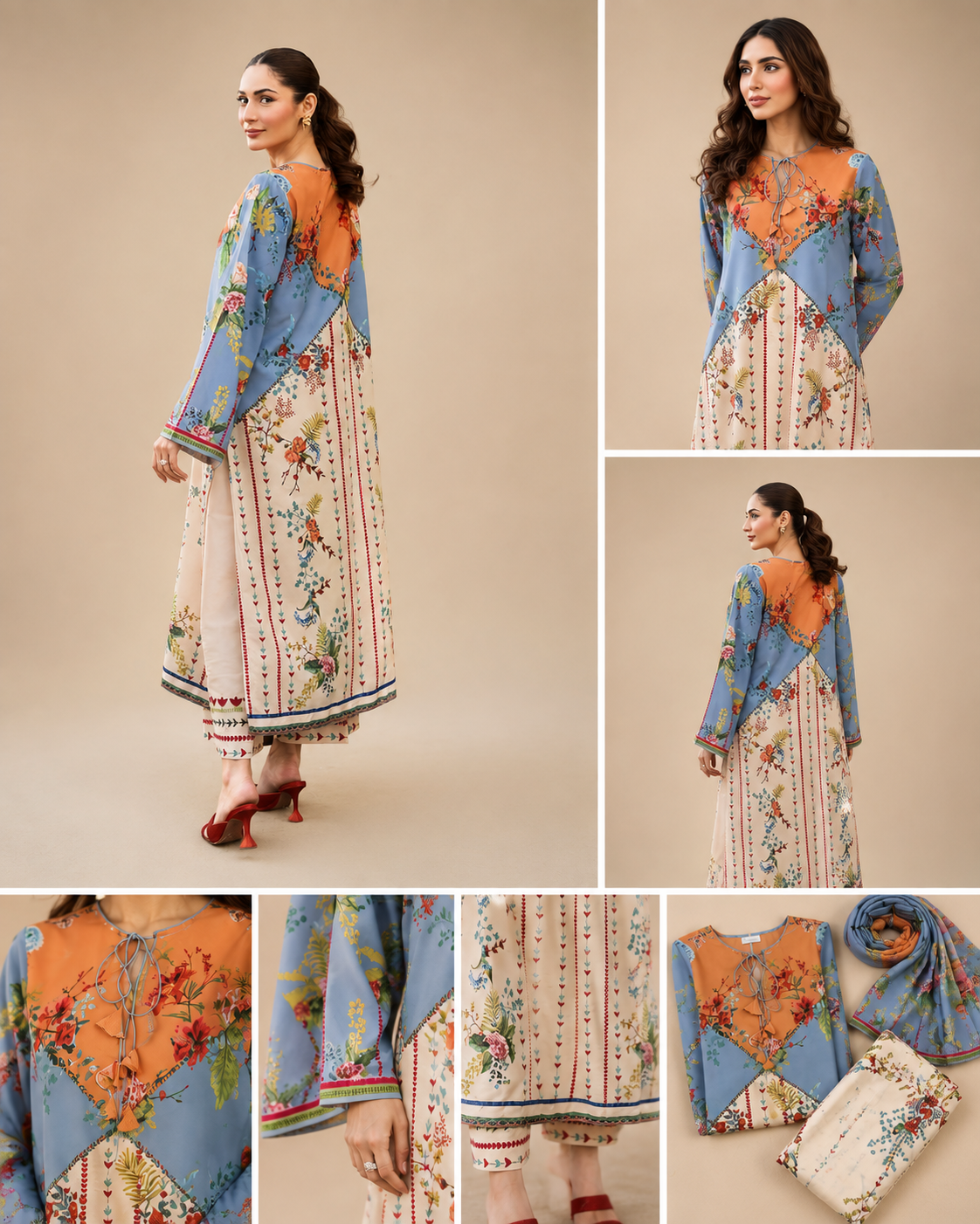 Blue Orange Floral Print Co-ord Set