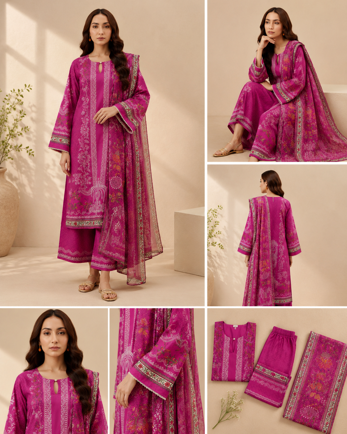 Magenta Ethnic Print Co-ord Set with Dupatta
