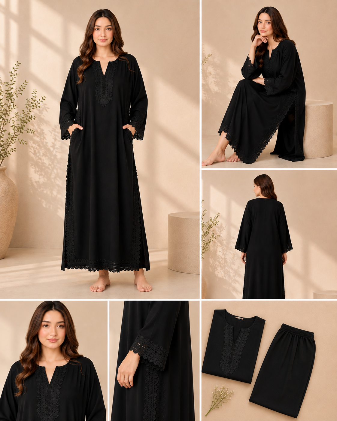 Black Lace Trim Co-ord Set