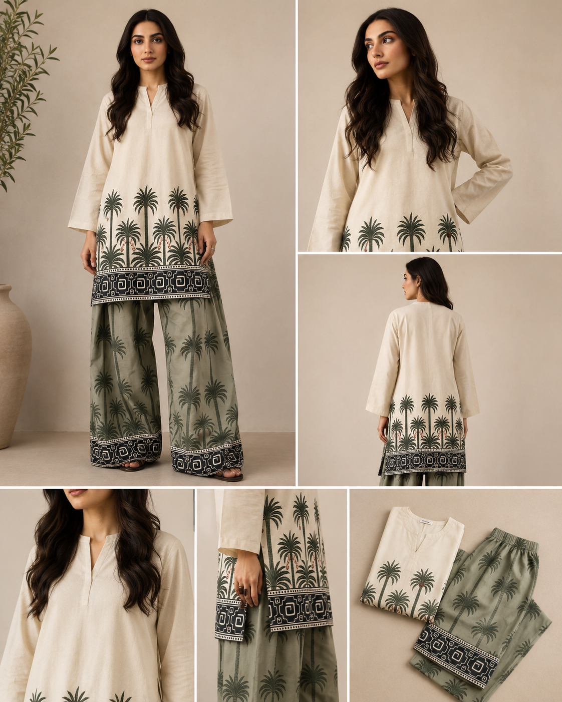 Beige Palm Print Co-ord Set
