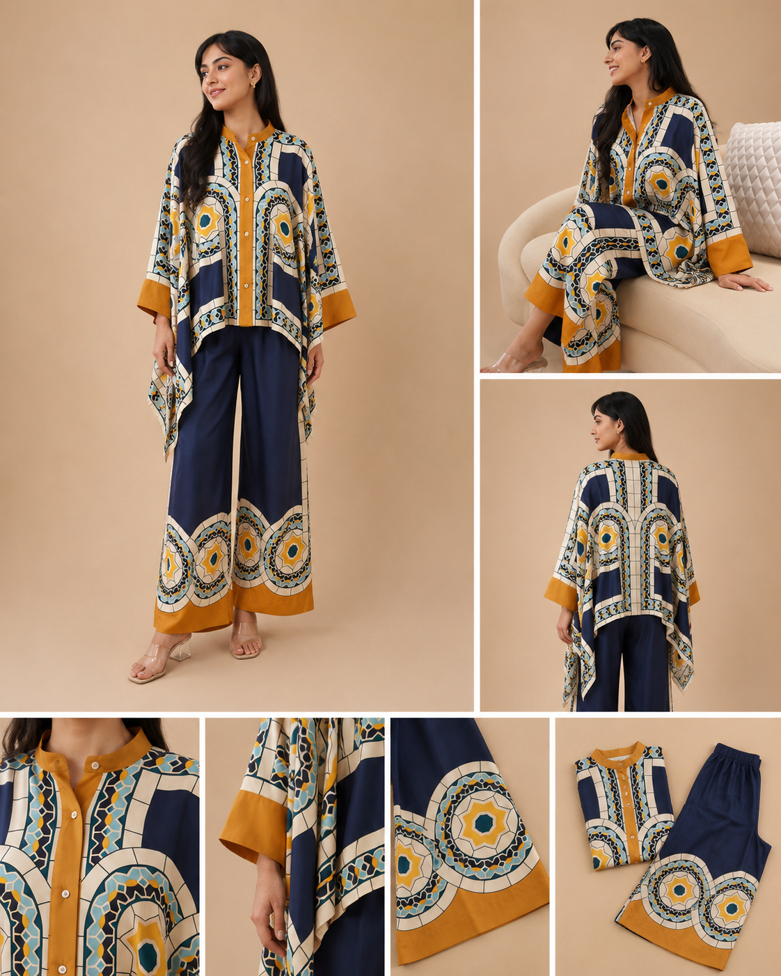 Navy Mustard Mosaic Print Co-ord Set
