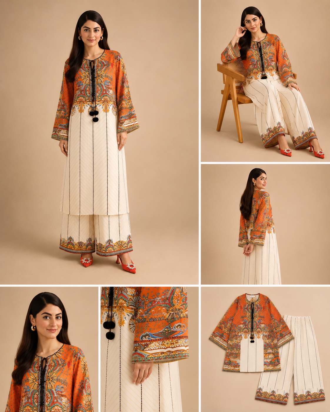 Orange Ivory Ethnic Print Co-ord Set