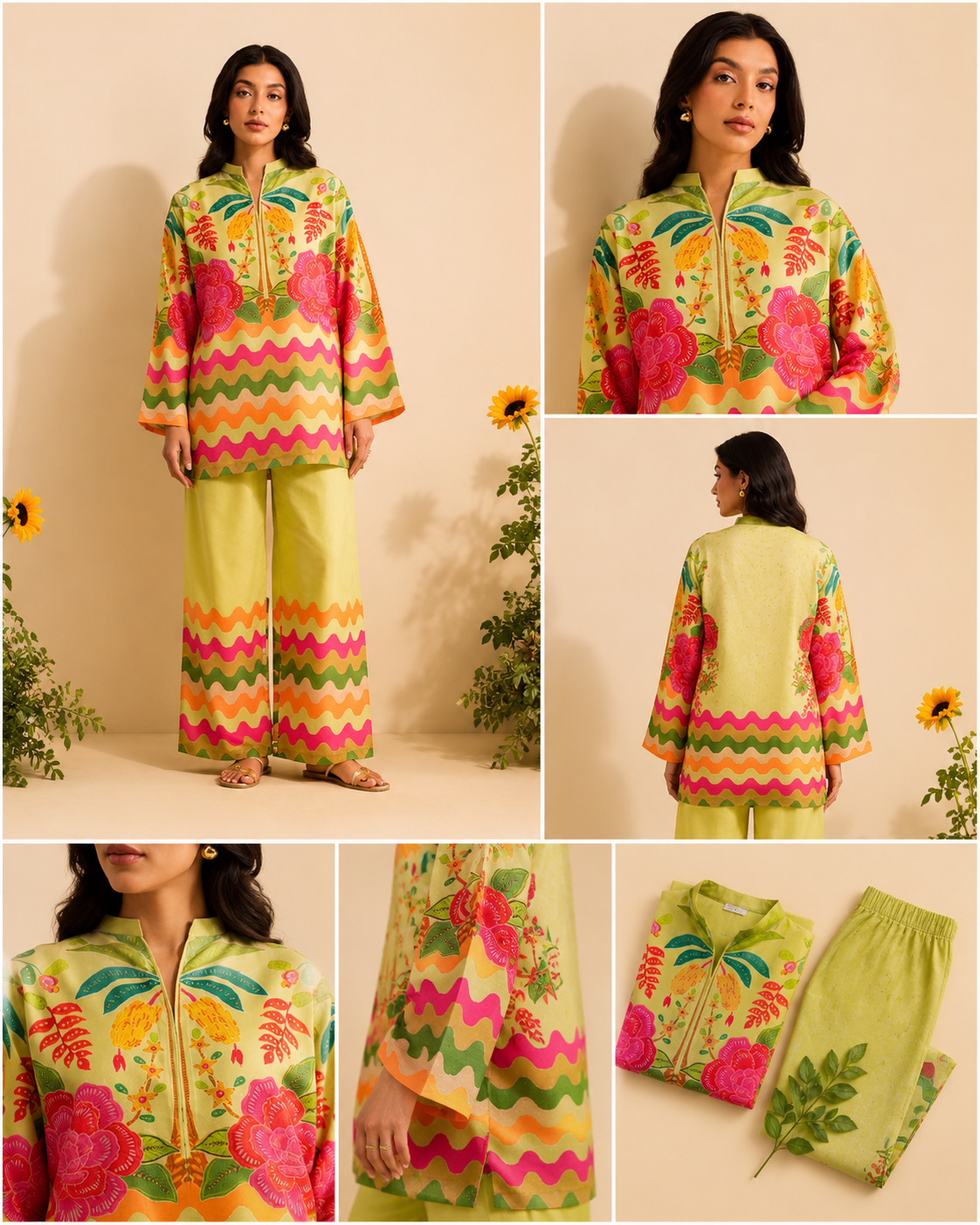 Lime Green Floral Wave Print Co-ord Set