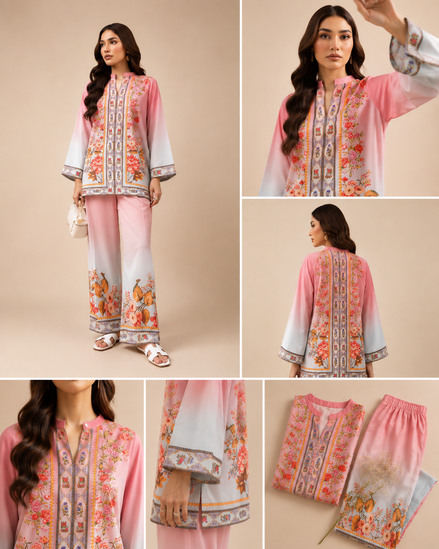 Pink Ombre Floral Print Co-ord Set
