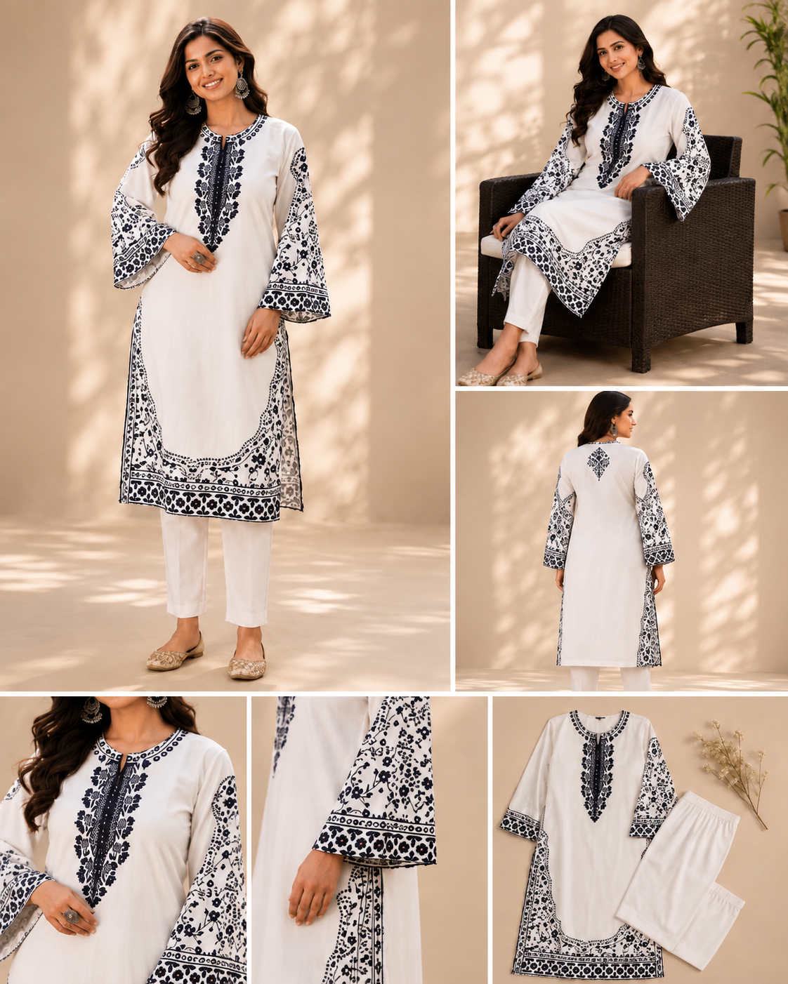 White and Navy Floral Print Co-ord Set