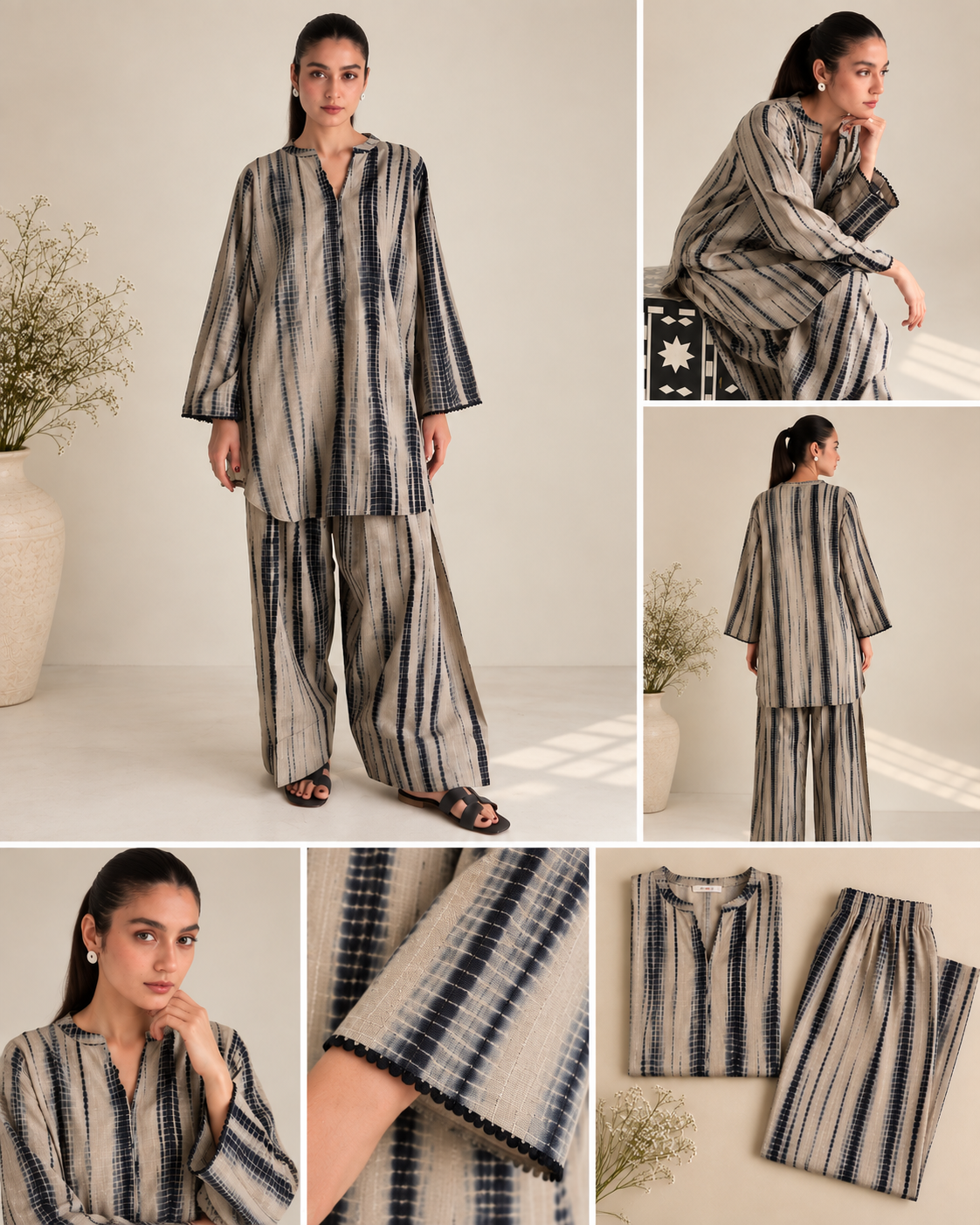 Grey Navy Striped Co-ord Set