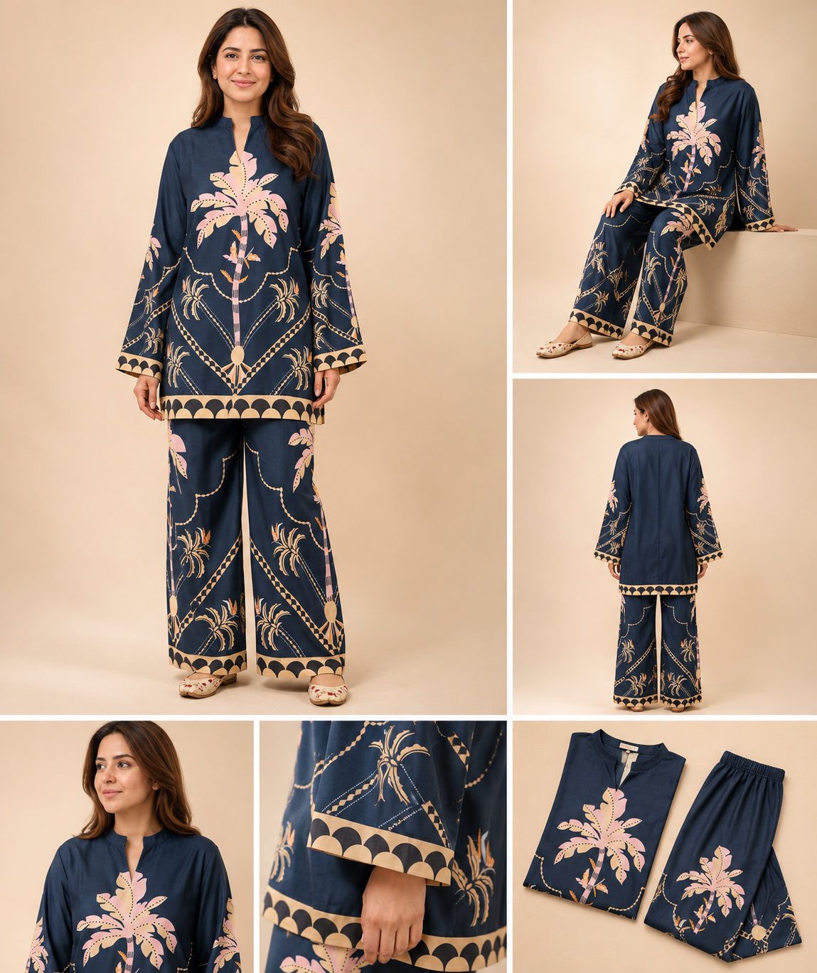 Navy Blue Palm Print Co-ord Set