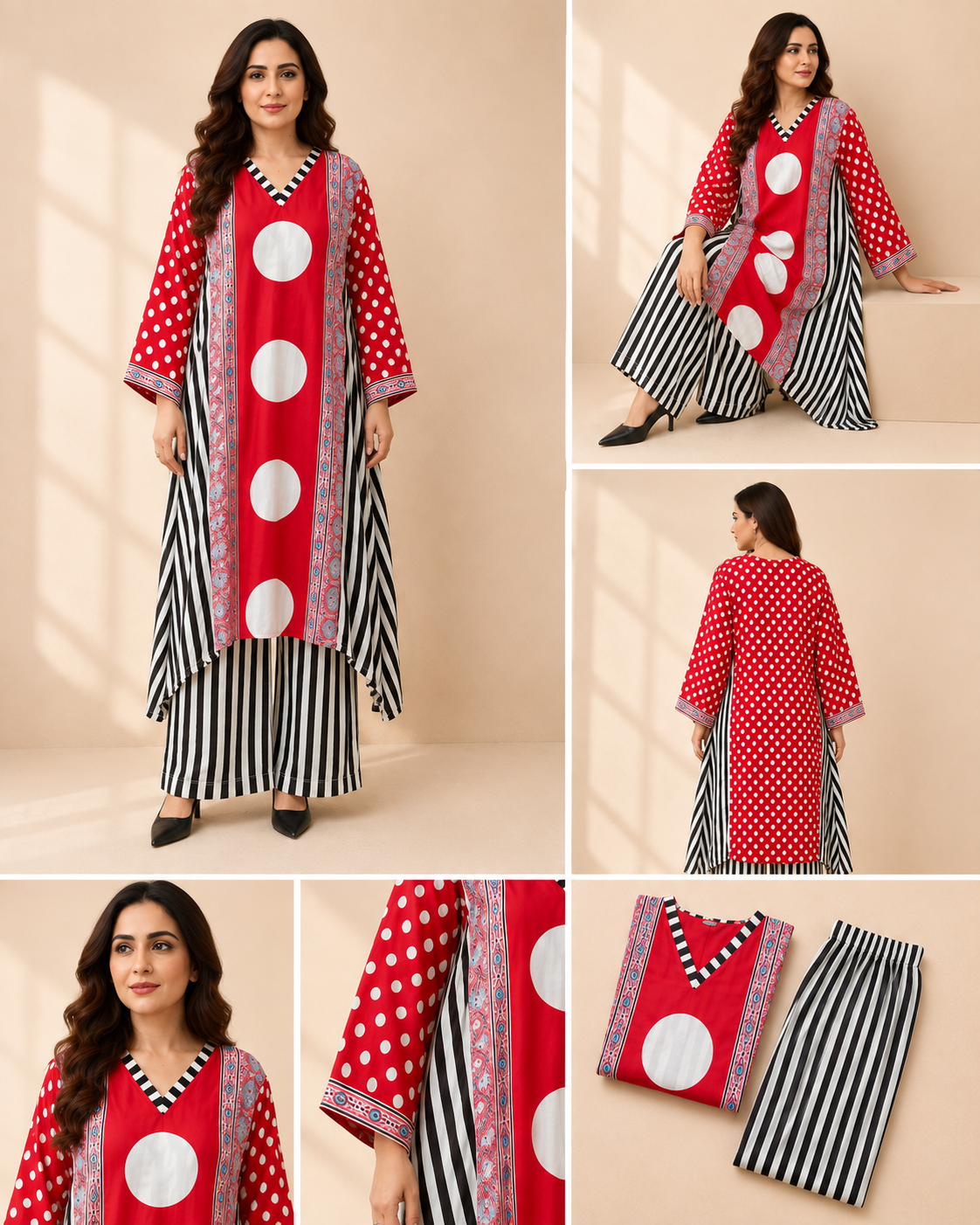 Red Polka Dot Striped Co-ord Set