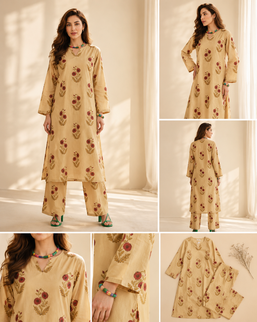 Beige Floral Print Co-ord Set
