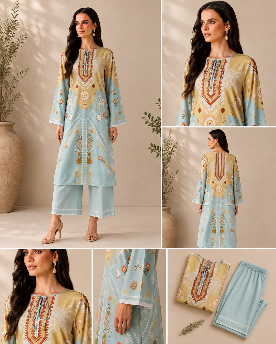 Yellow Blue Ethnic Print Co-ord Set