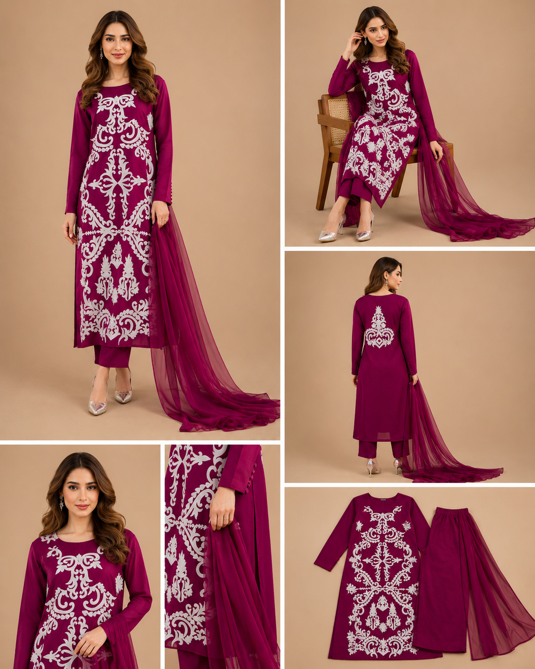 Magenta print co-ord set with dupatta