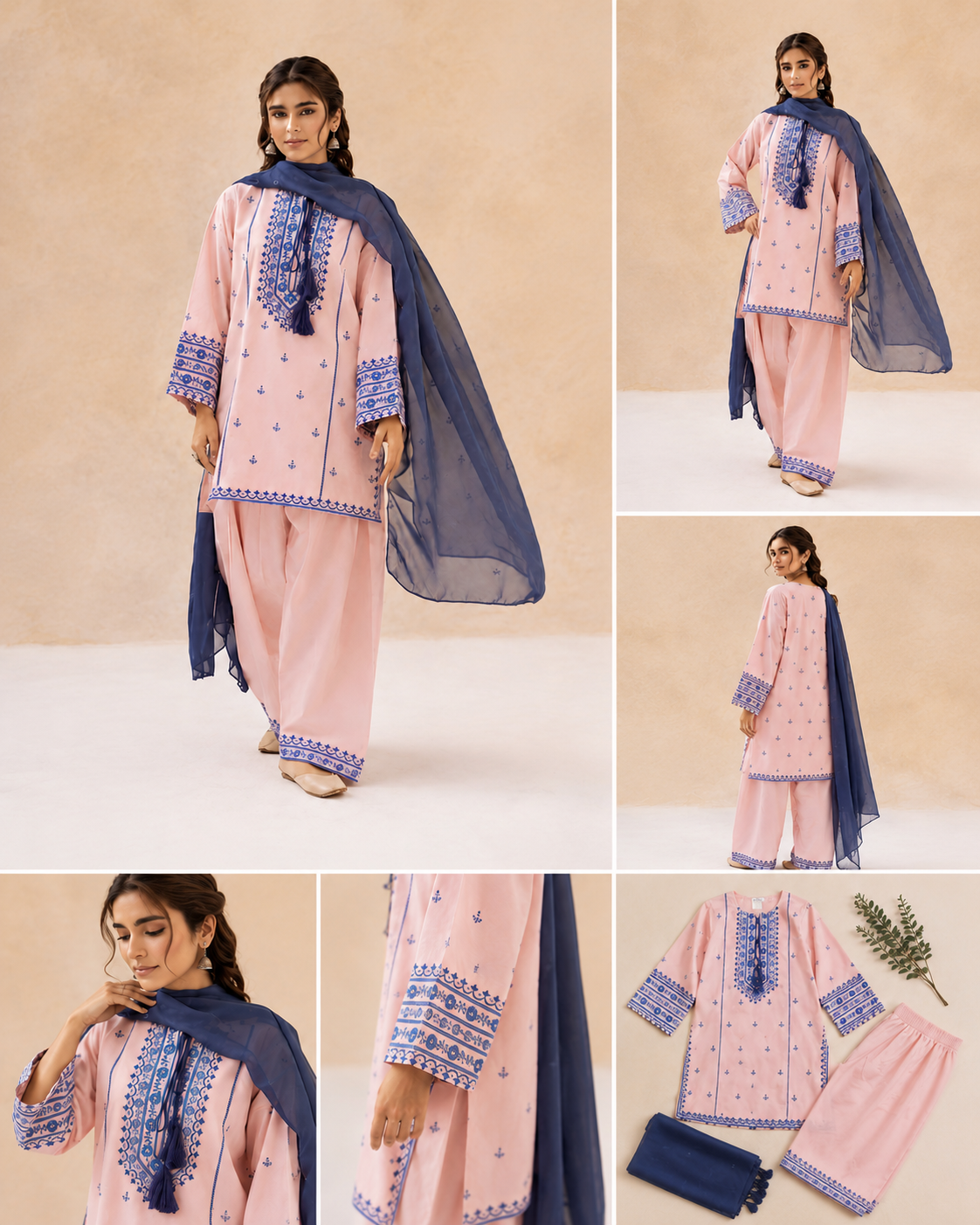 Peach Blue Print Co-ord Set with Dupatta