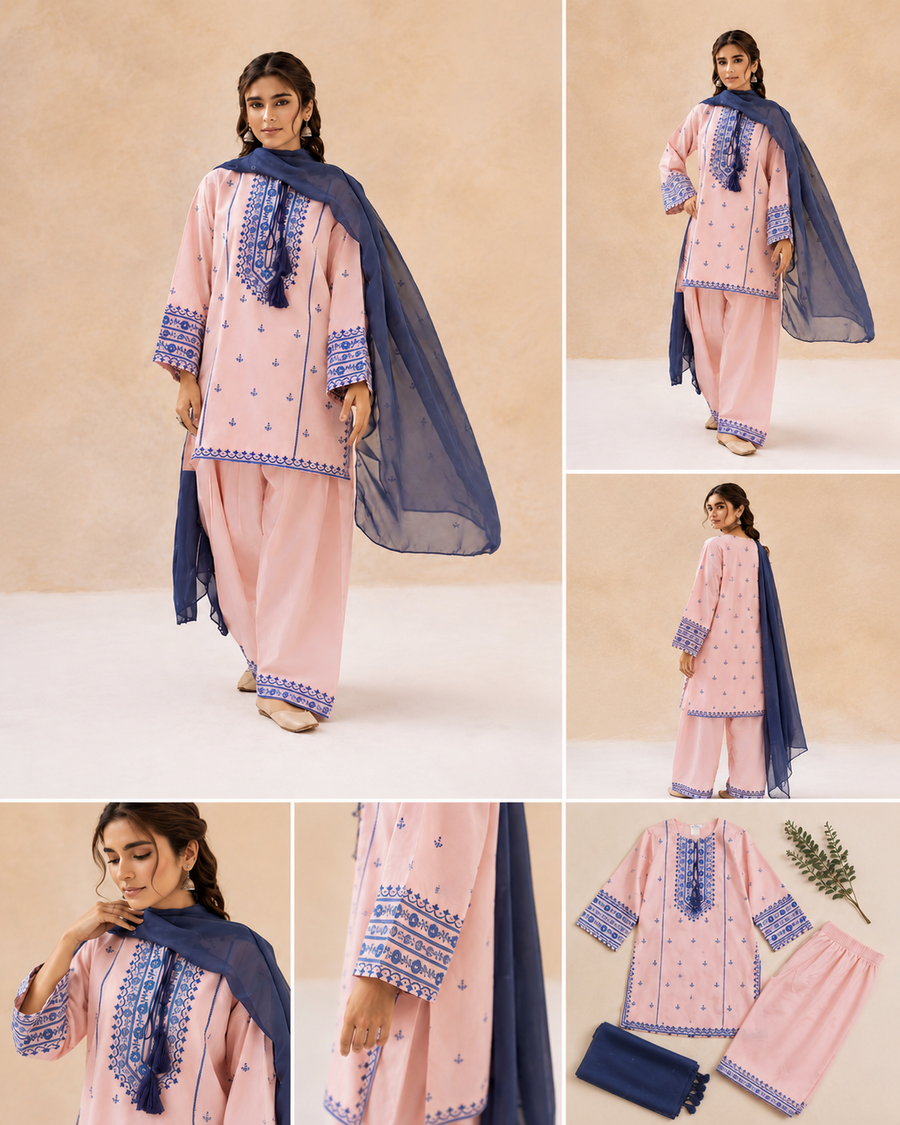 Peach Blue Print Co-ord Set with Dupatta