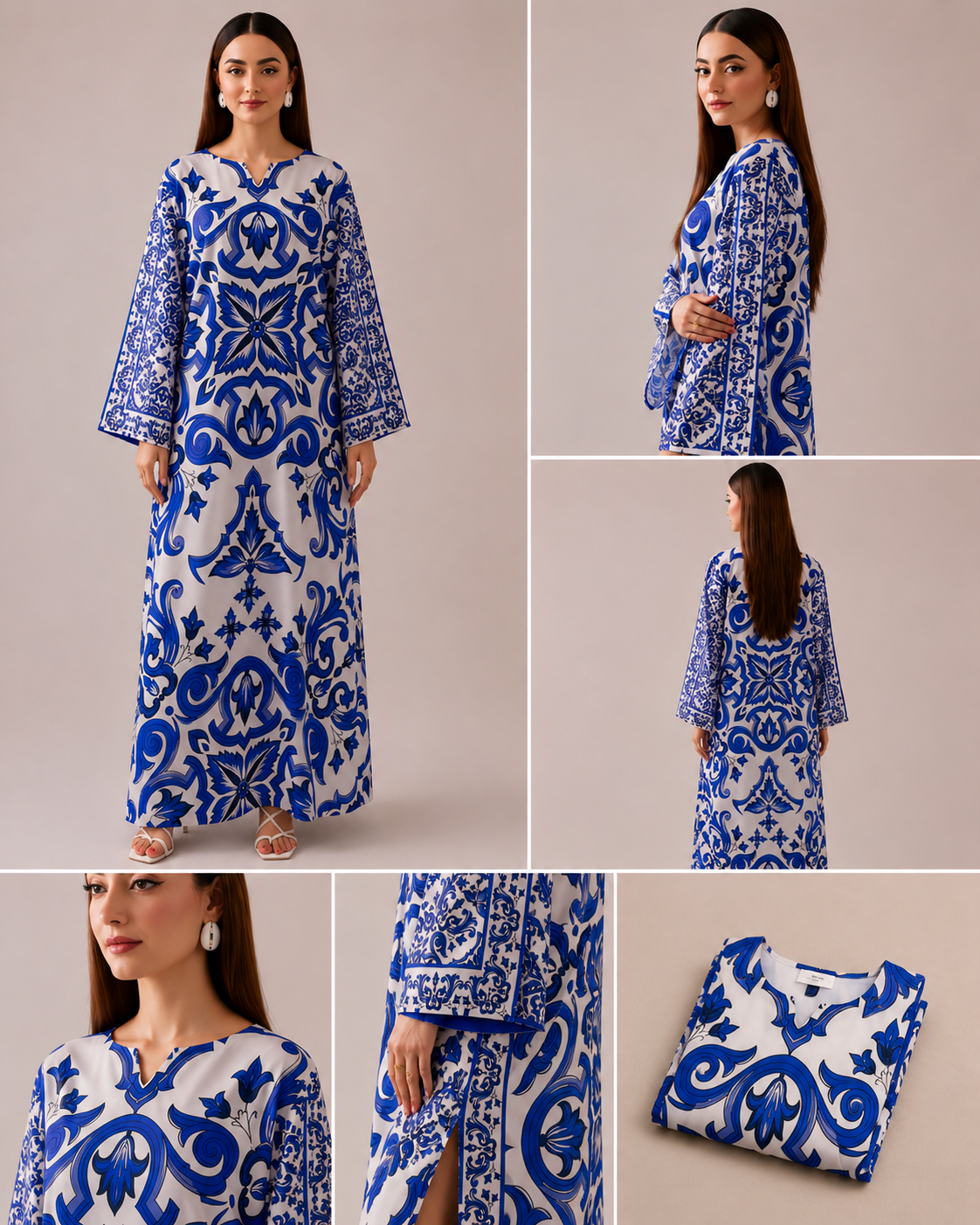 Blue Tile Print Kaftan
