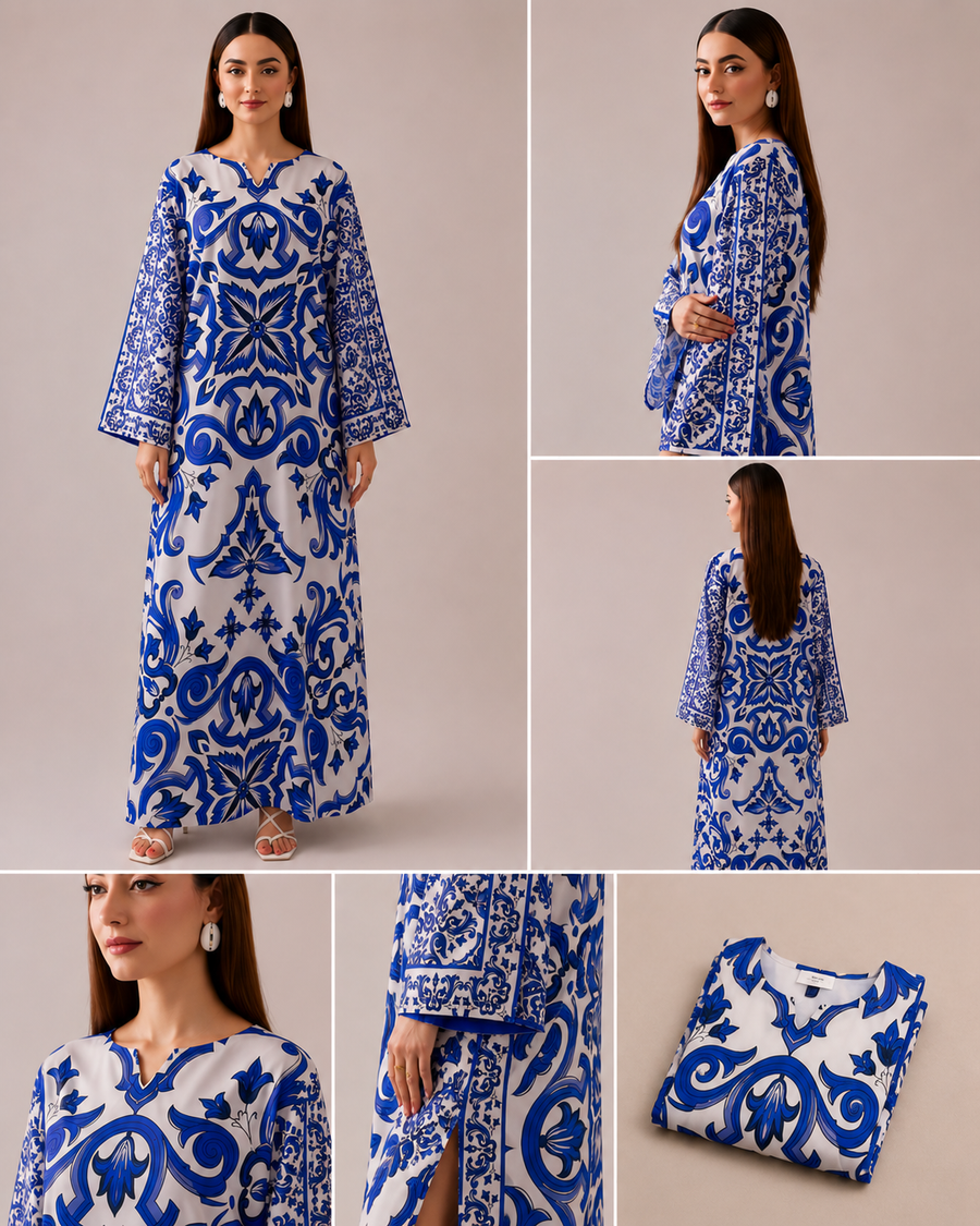 Blue Tile Print Kaftan