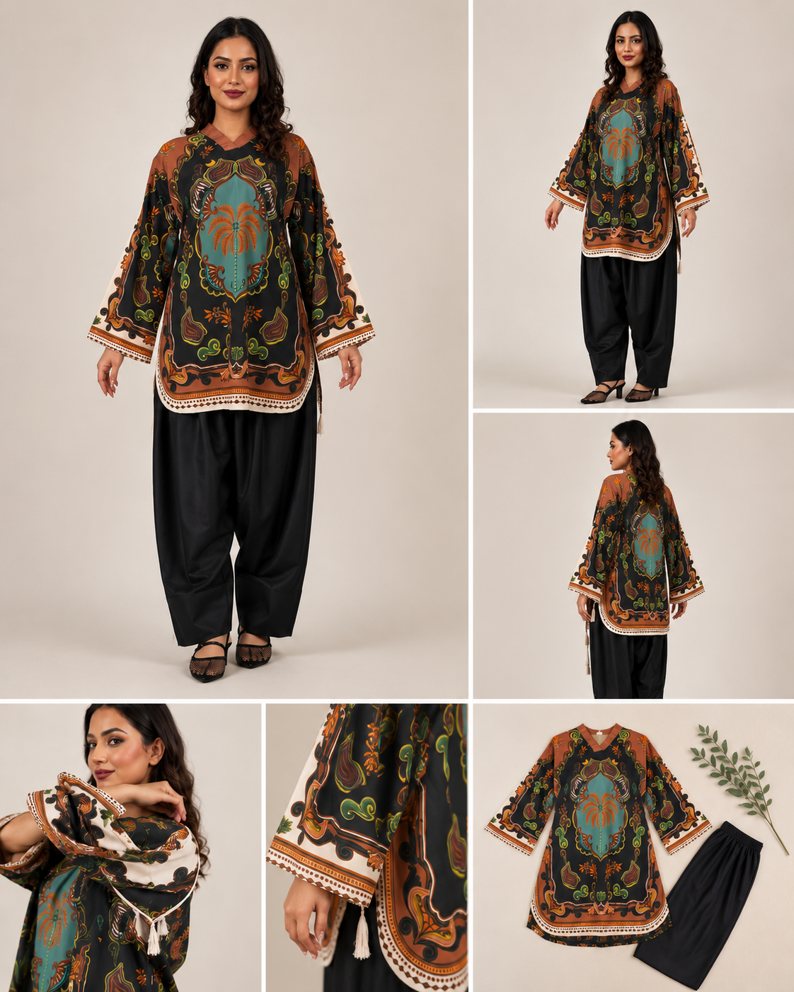 Black and Rust Ethnic Print Co-ord Set