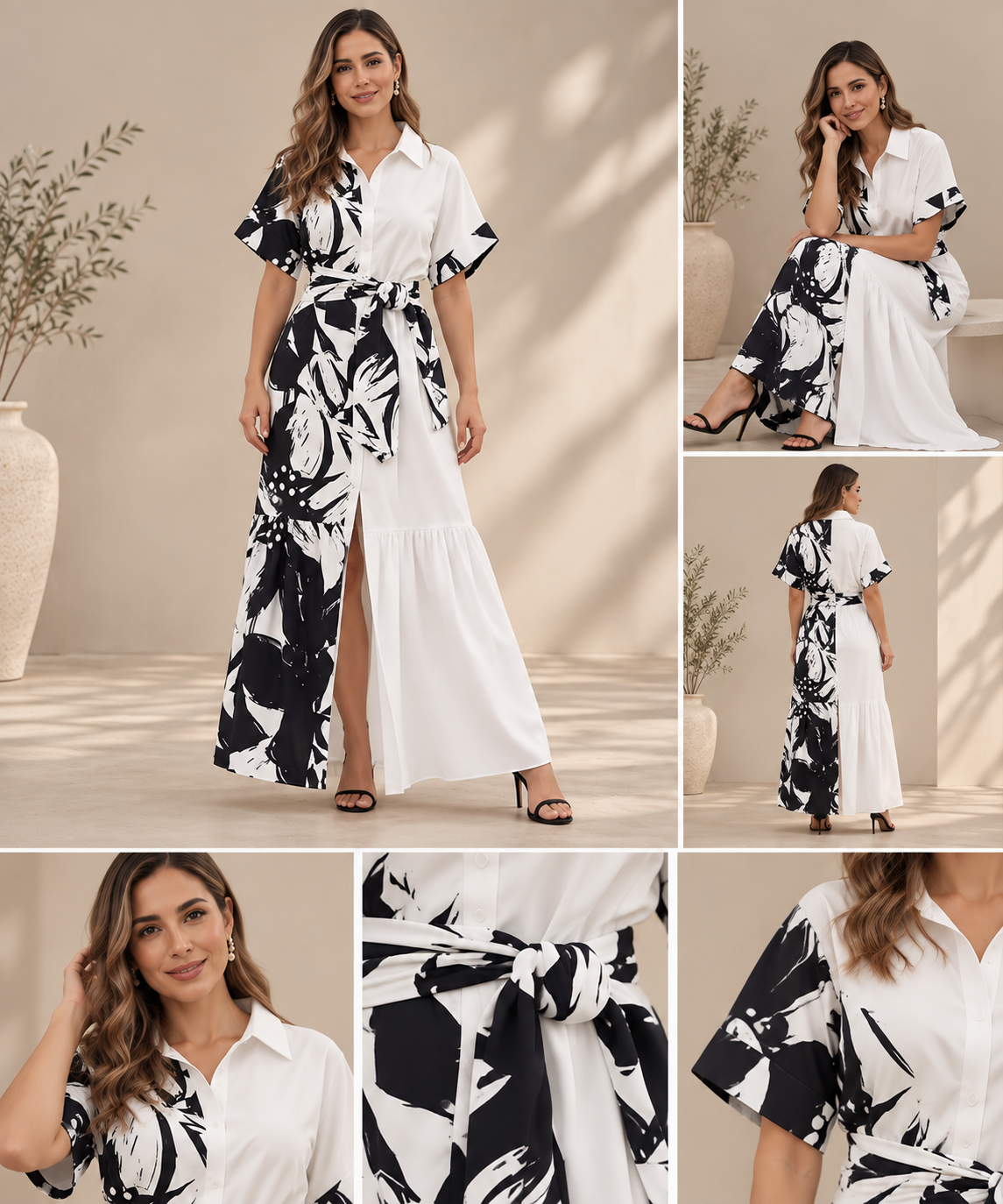 Black White Abstract Print Gown