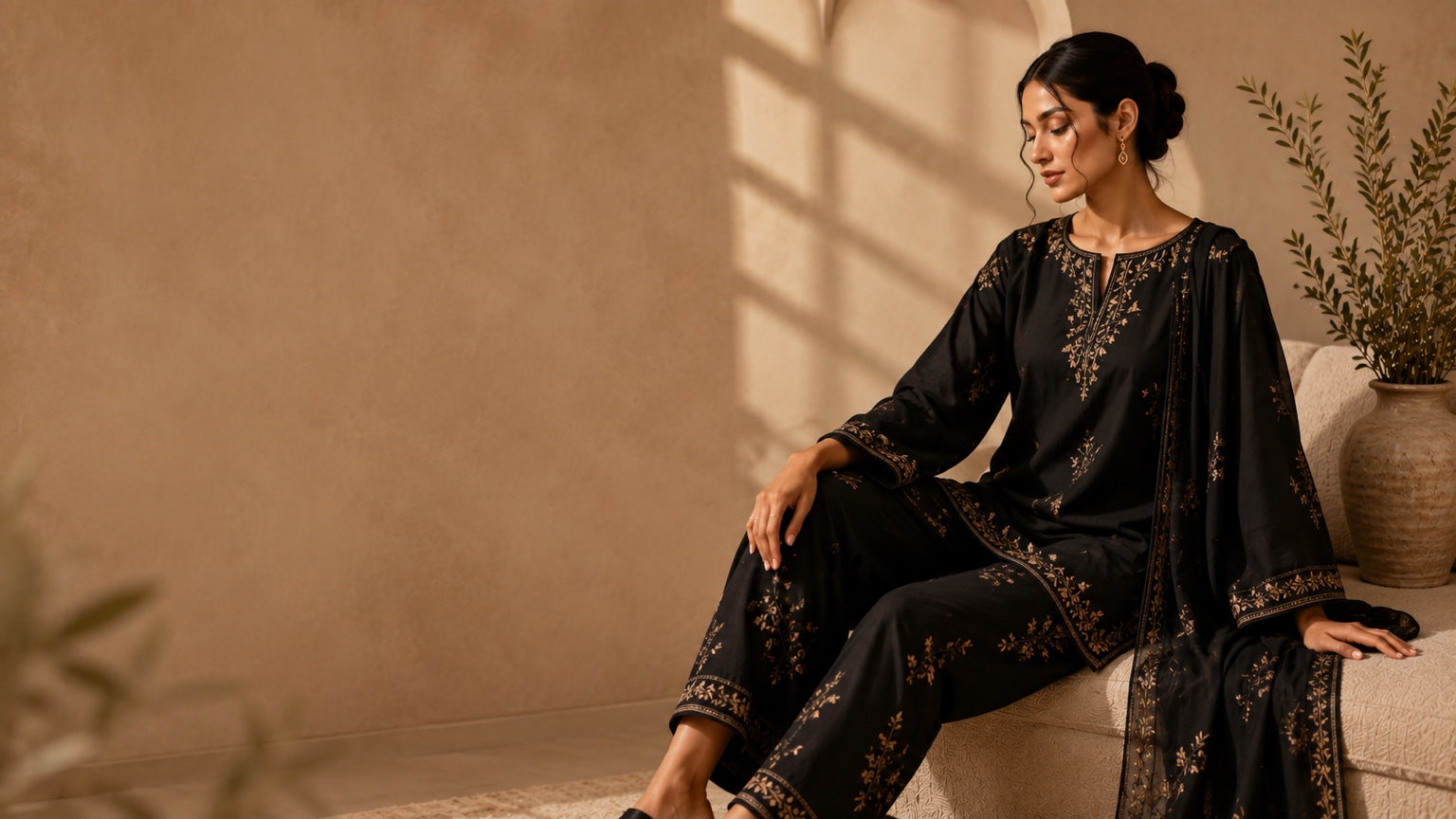 Her Adaa black embroidered co-ord set